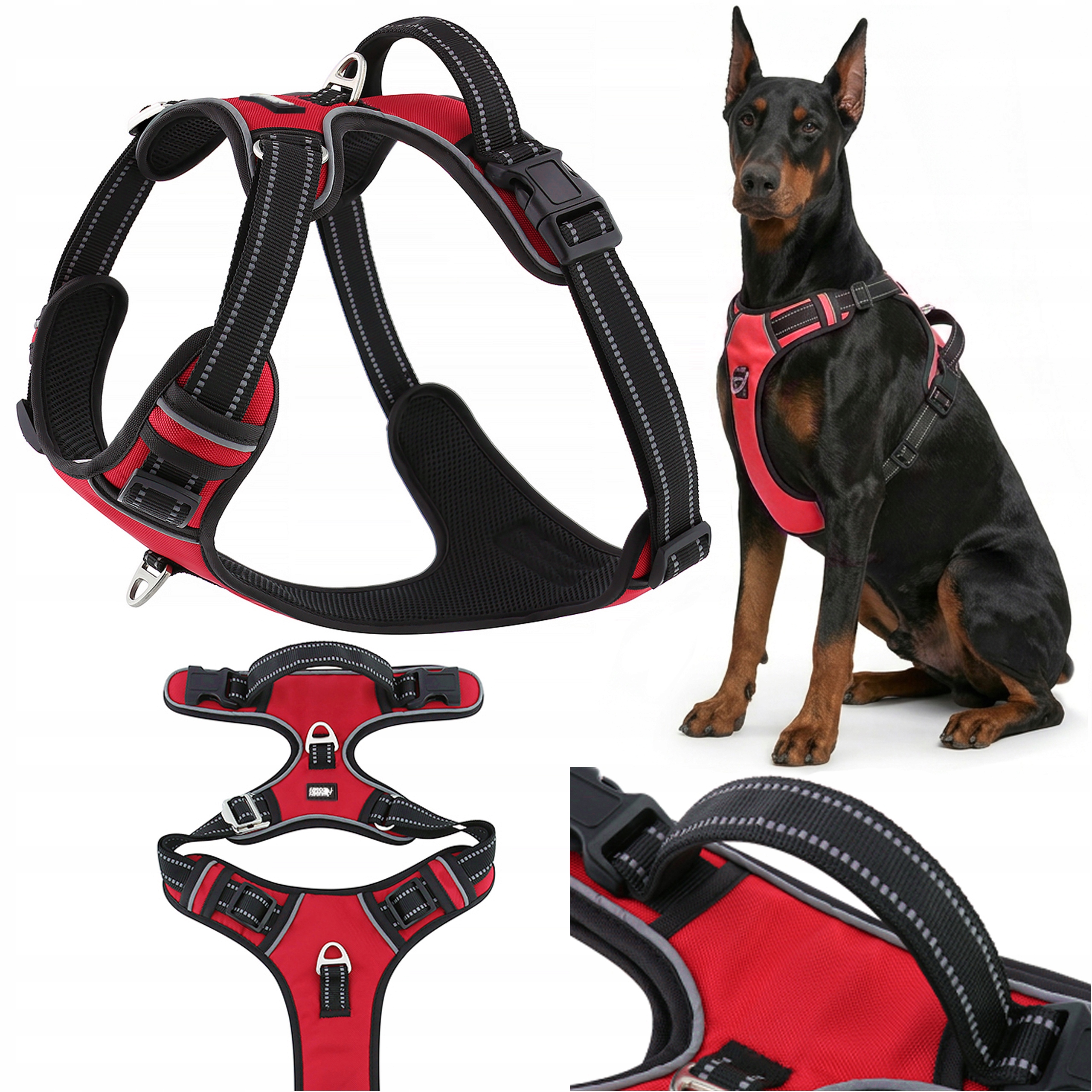 Szelki dla psa dużego guard bezuciskowe czerwone z regulacją Huggy Doggy XL