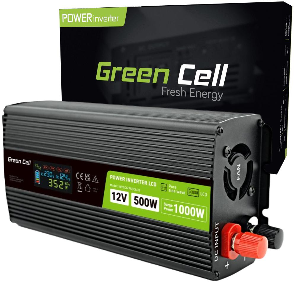 Prevodník Napätia Green Cell PowerInverter LCD 12V 230V 500W/1000W Cz