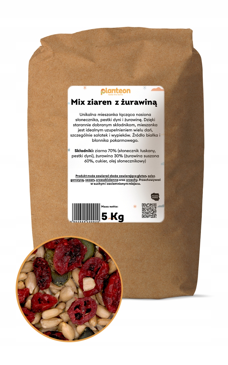 Levně Směs zrn s brusinkami 1 kg, přísada do pečiva, jogurtových salátů