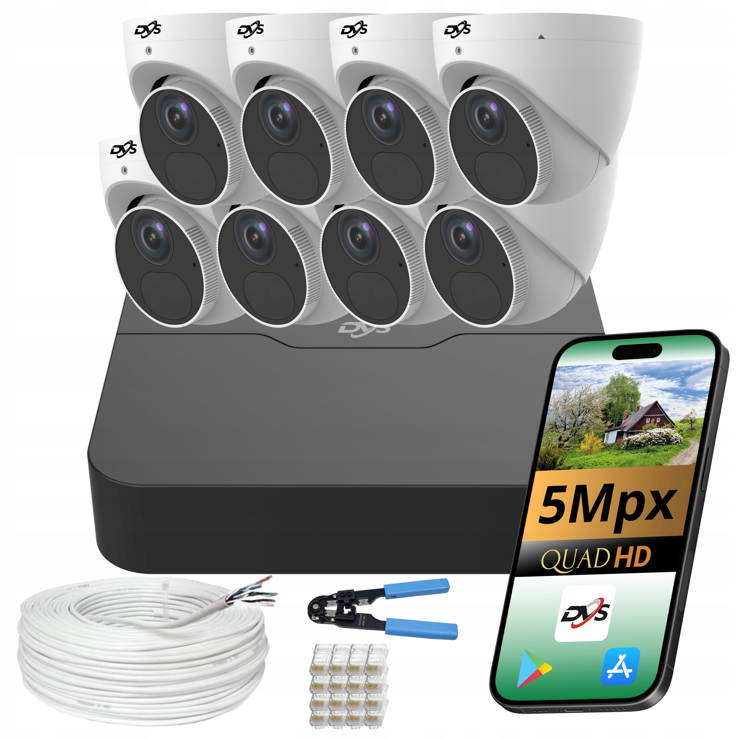 Monitorovanie Ip Sada 8 kamier PoE 5 Mpx Vonkajšia kupola Smart App Nvr