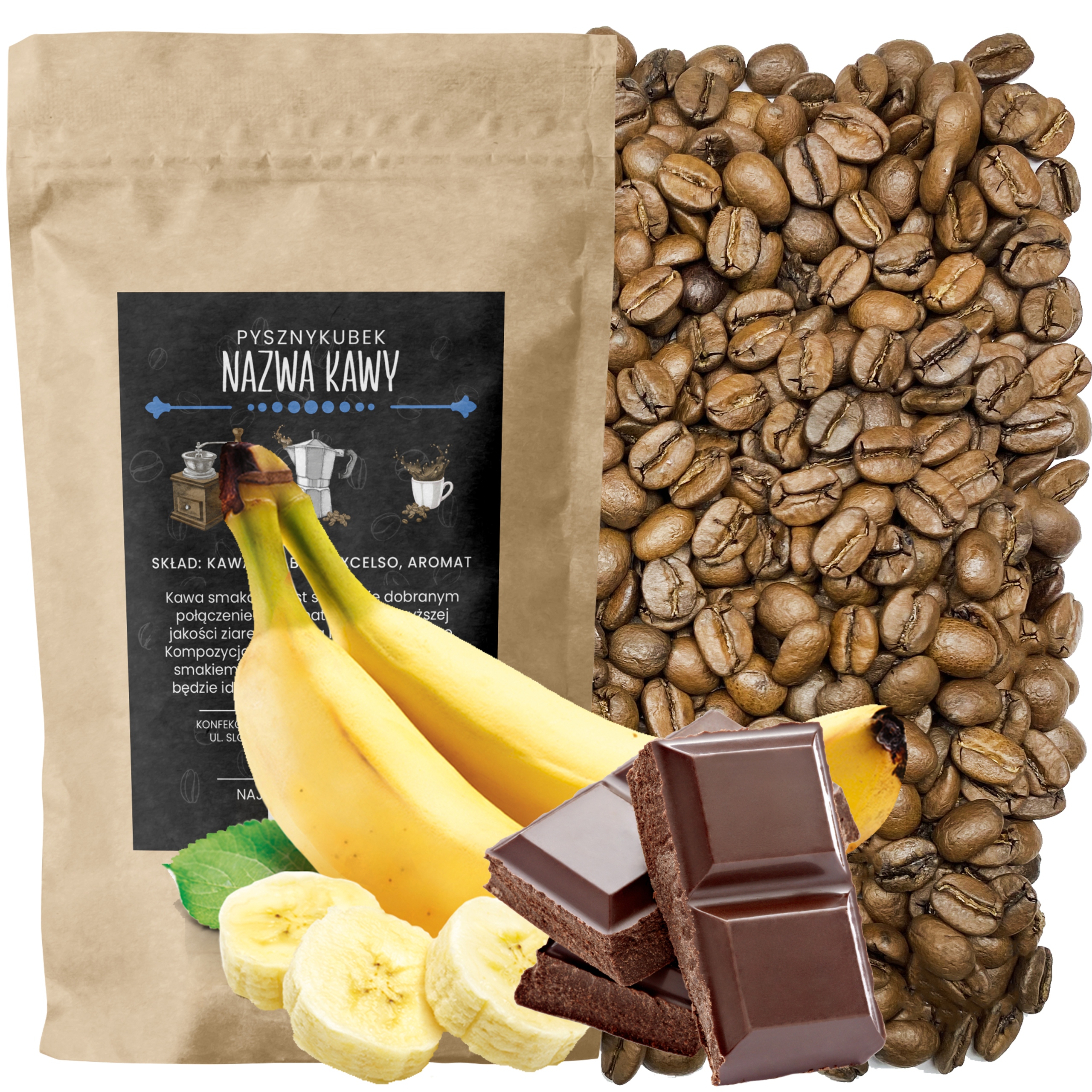 Kawa smakowa Banan W Czekoladzie 1000G 1KG arabica 100%