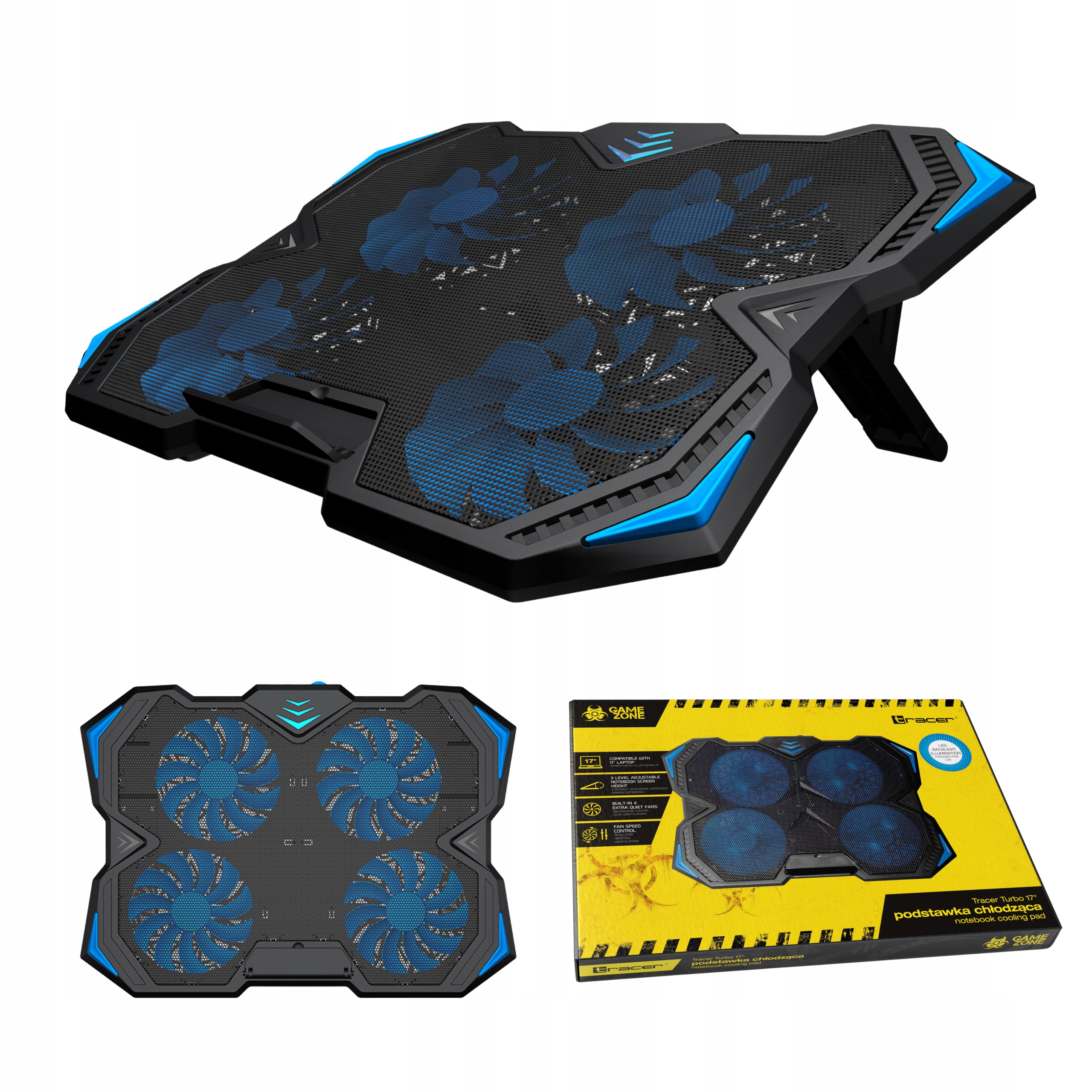 Podstawka Stacja chłodząca Gamezone Turbo 17" Led 4 Wentylatory 3 Poziomy