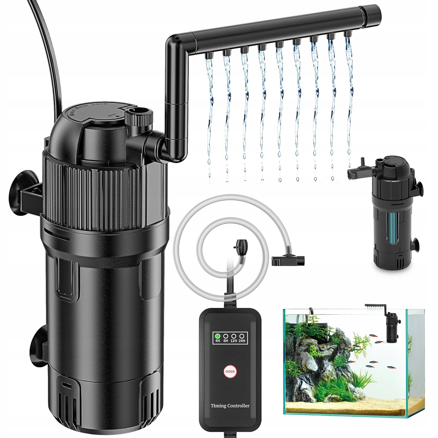 Levně Vnitřní Filtr Do Akvária 400 L/h, Tichý, S Dešťovou Sprchou, Slaná, Sladká