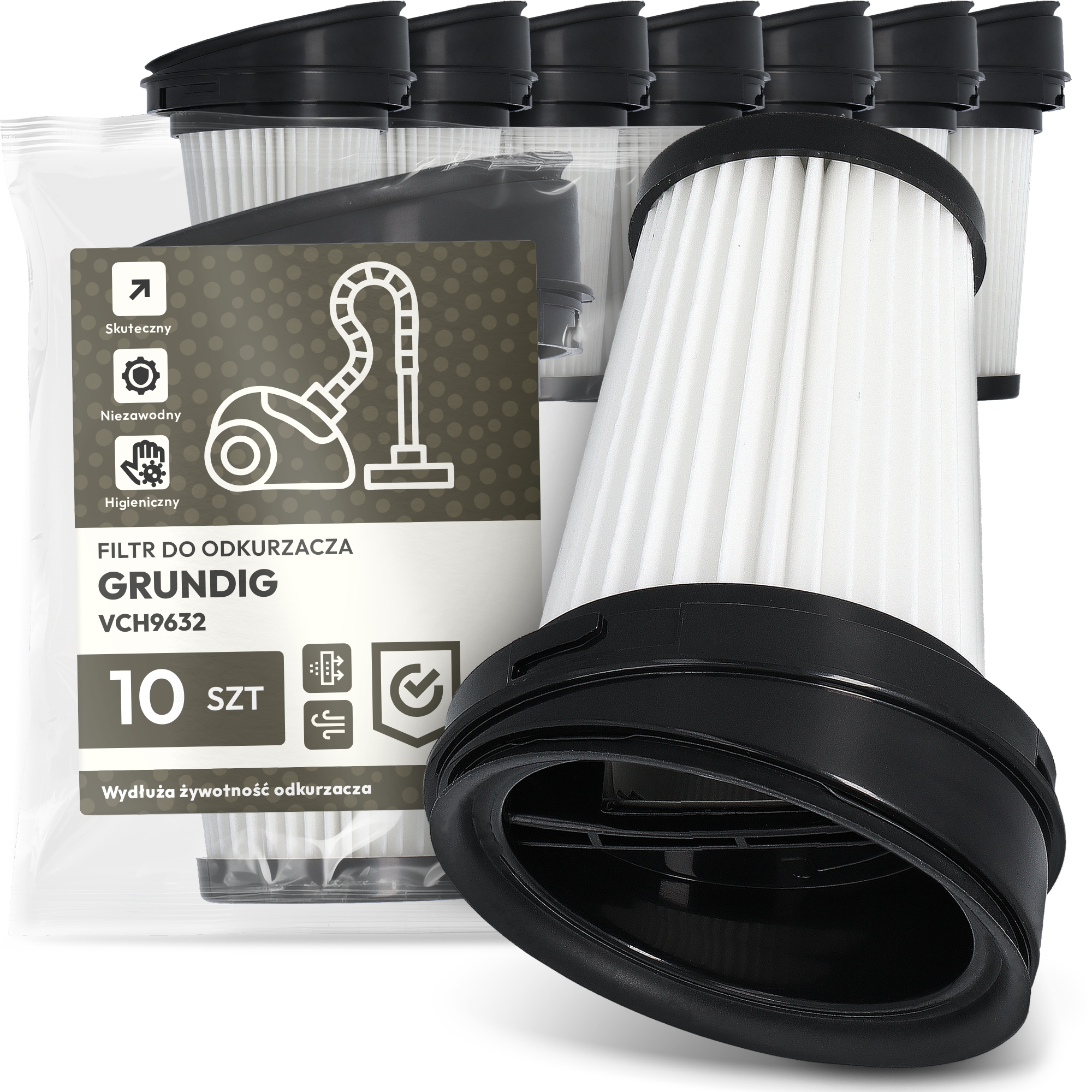 10 x Vzduchový Filtr pro vysavač Grundig VCH9632 Hepa Účinný Em-w