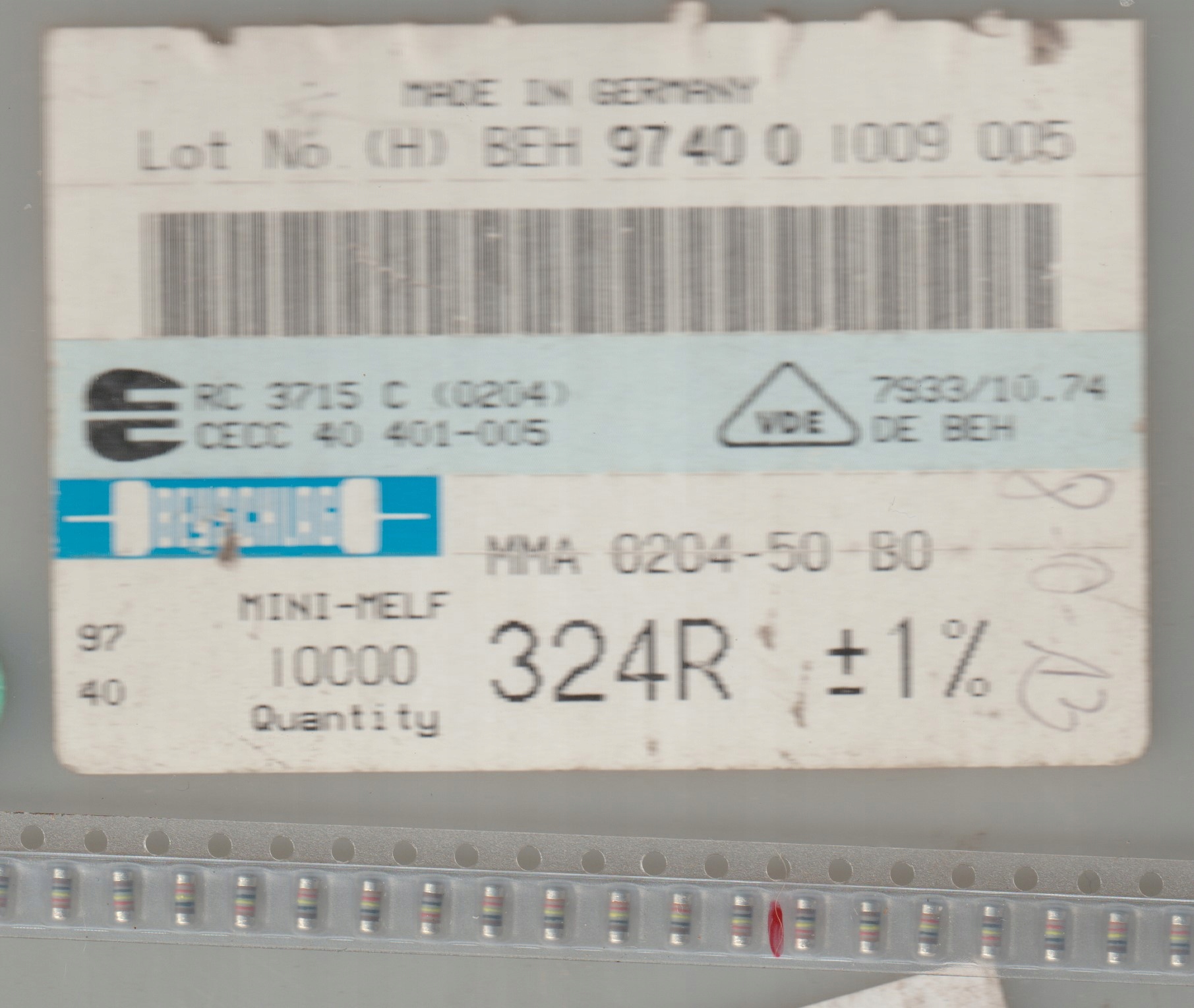 [100szt] 324R 1% 50ppm rezystor Smd minimelf MMA0204 Beyschlag low noise