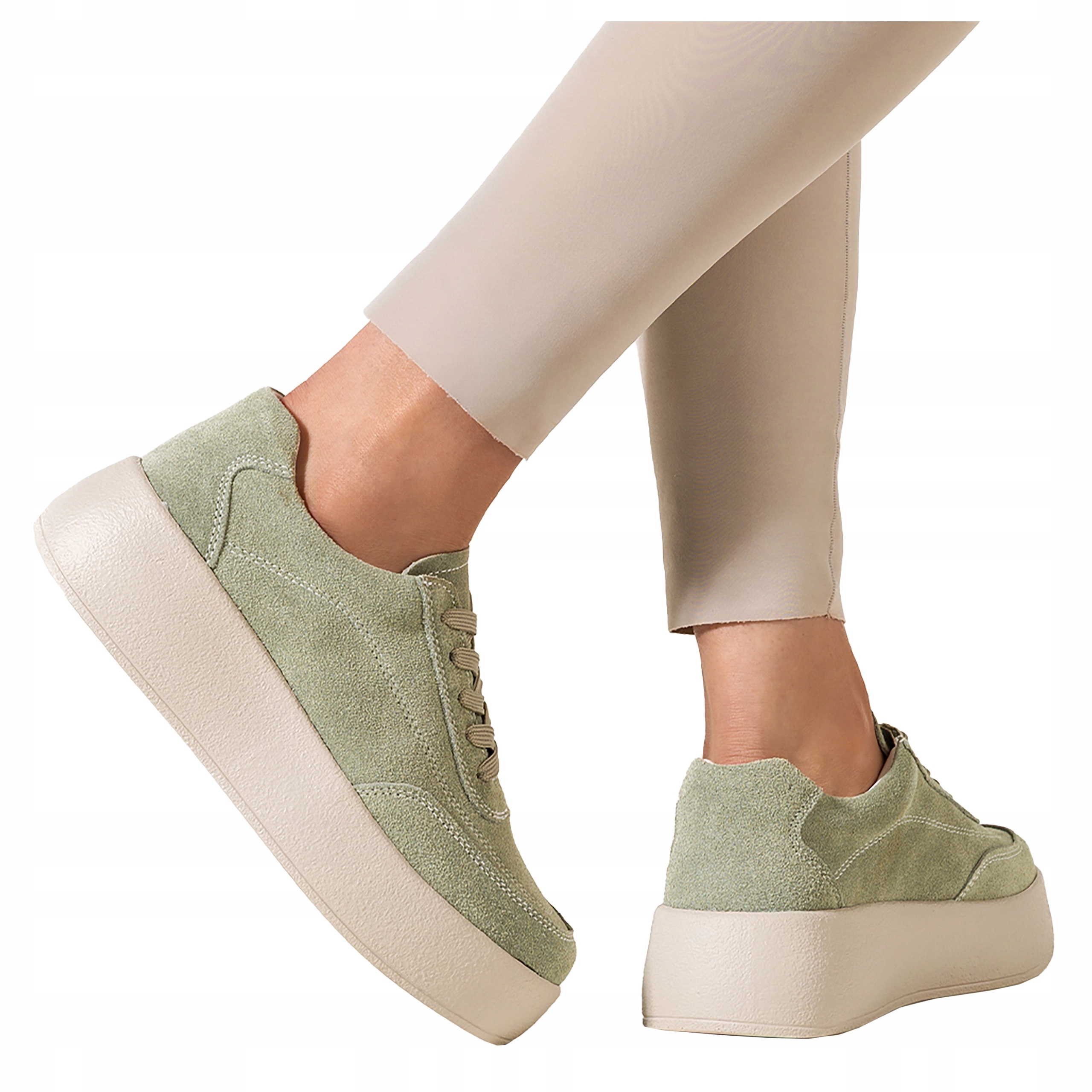 Zelené dámské kožené tenisky Creepersy Pohodlné sportovní boty velikost 40