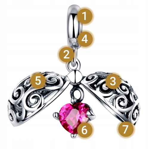 CHARMS OTWIERANY KORALIK Z SERCEM srebro pr 925 Próba srebra 925