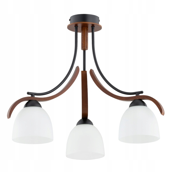 Elegantní stropní svítidlo Bafia Dřevěná s mléčnými stínítky na rohech do obývacího pokoje