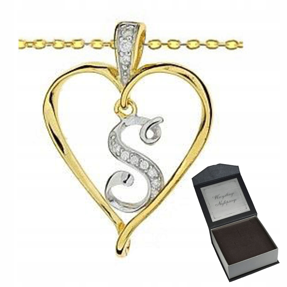 Pozlacený Náhrdelník Písmeno S Srdce Krabička Gravírování