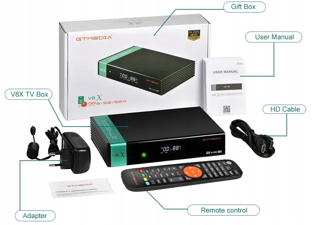 Dekoder Tuner DVB-S / S2/ S2X GTMedia Freesat V8X DVB-S2/S2X WiFi Platforma nc+