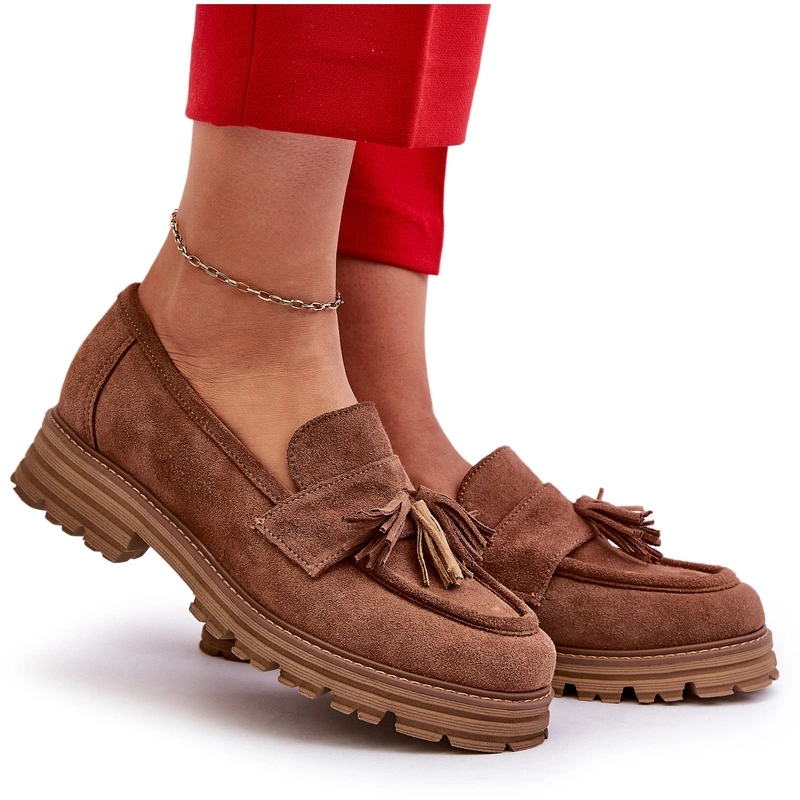 Dámské Semišové Mokasíny S Třásněmi Zazoo 3469 Hnědé 37