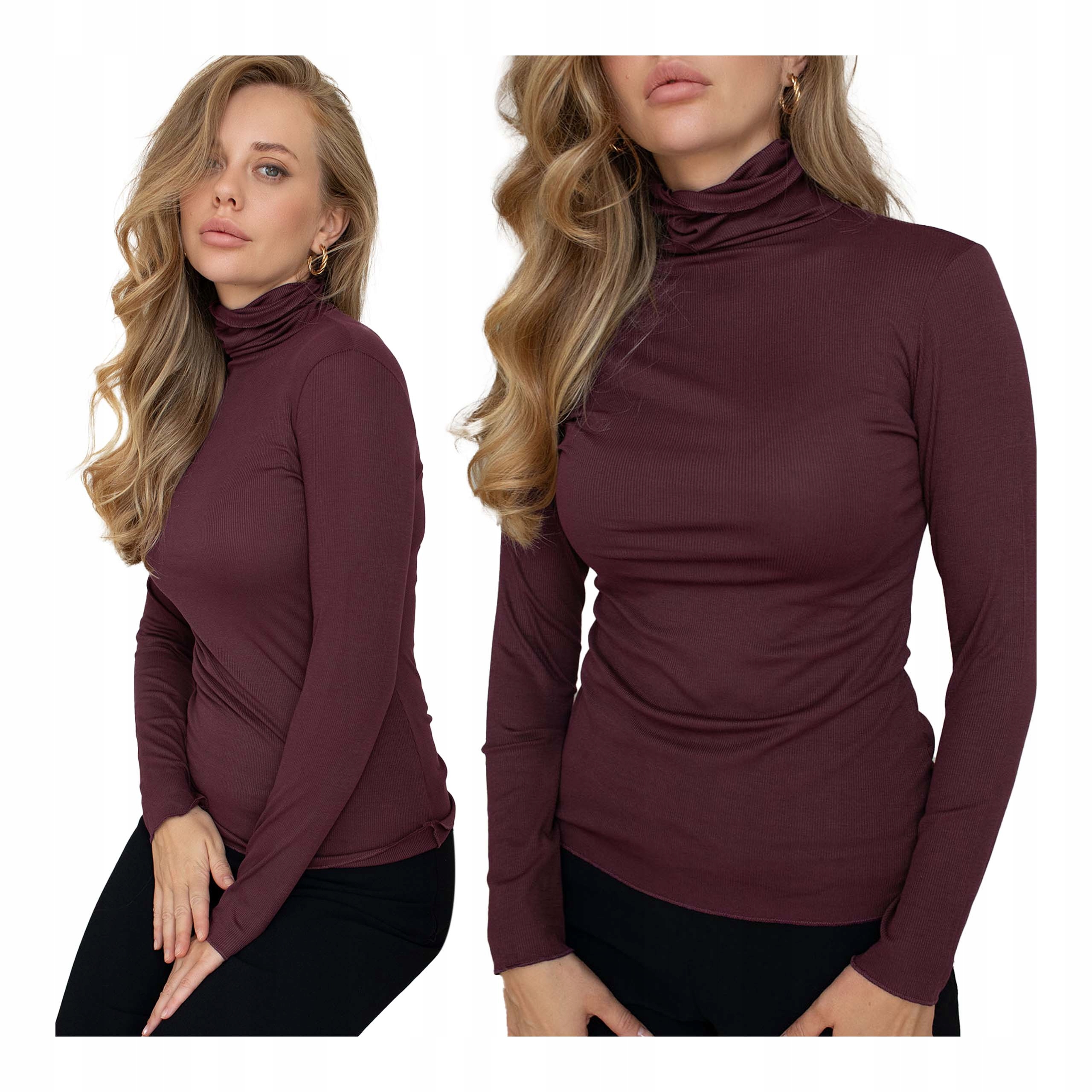 Dámský golf z kašmíru, švestková tenká modalová halenka s basic golfem Kleo L