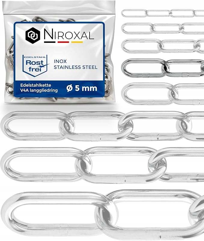 Nerezový řetěz V4A DIN763 5mm 50m kotvicí Inox pevný
