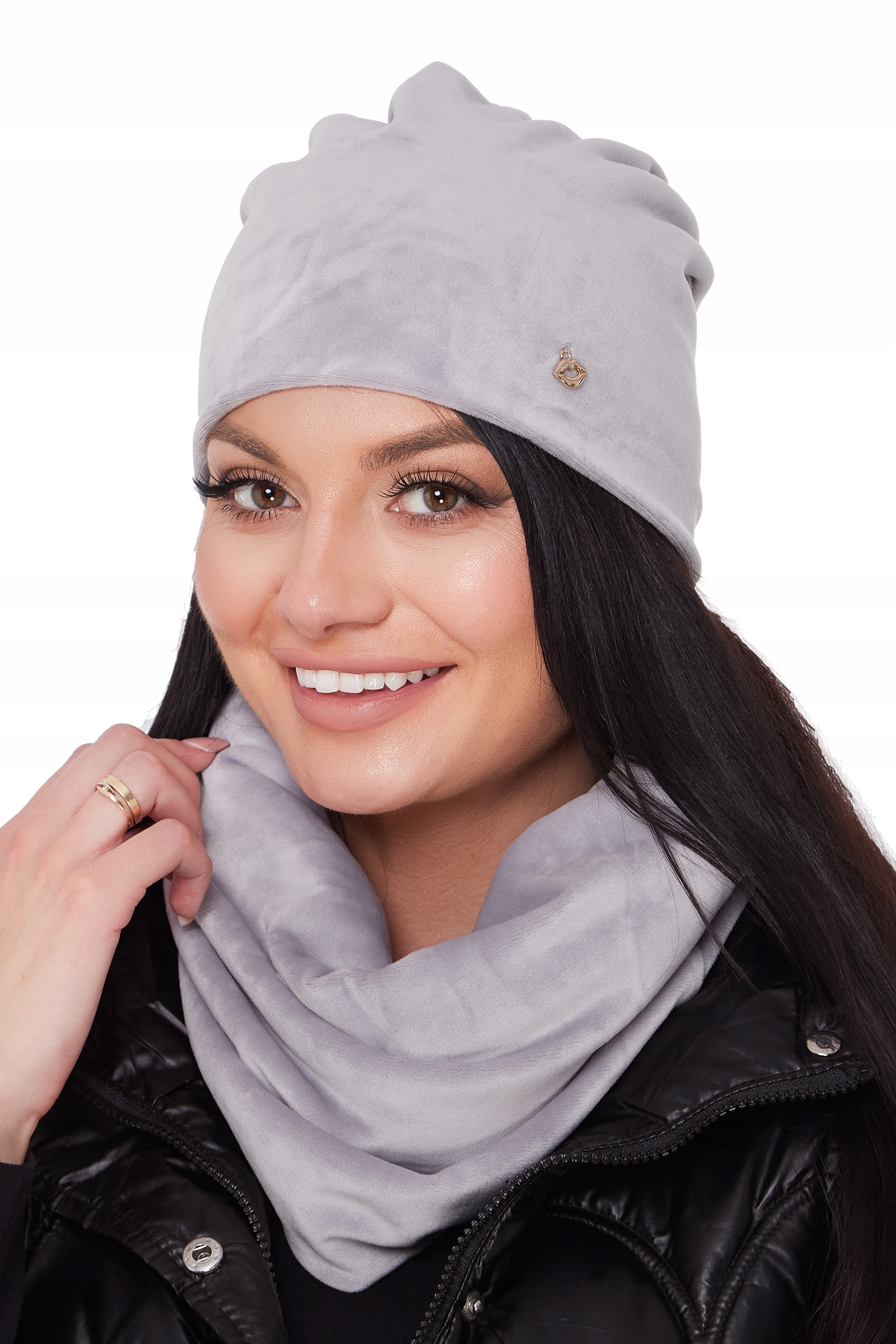 

Czapka Beanie + Komin Tuba komplet welur kolory