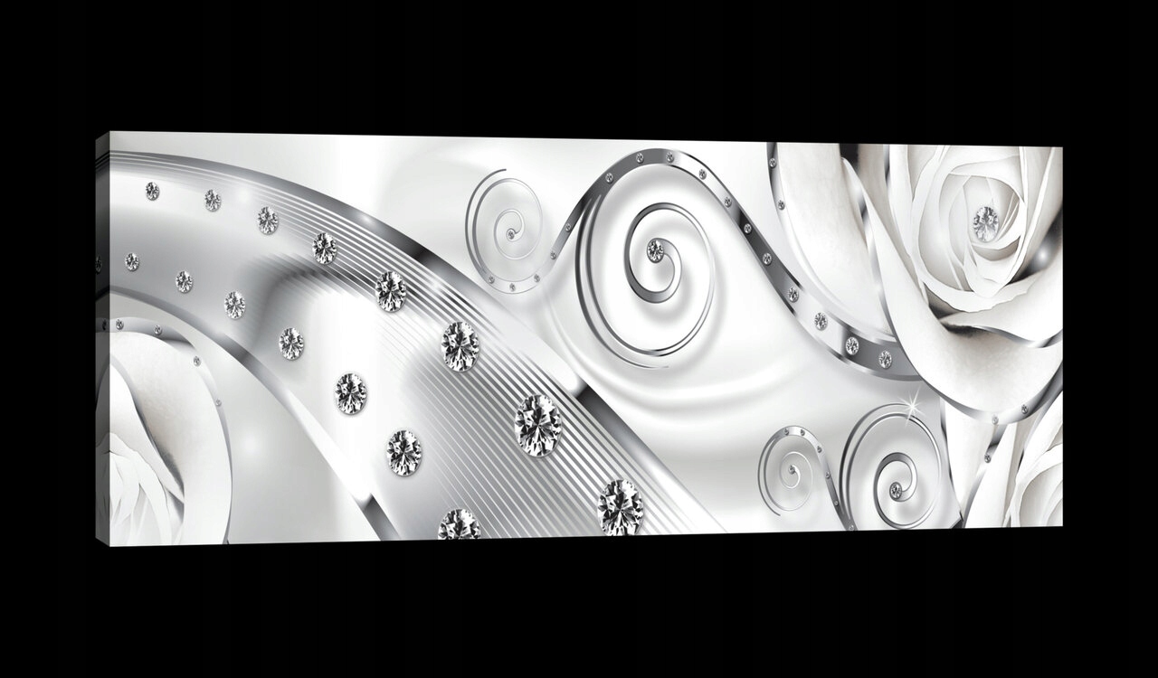 Obraz 145x45 Bílé růže diamanty krystaly stříbro lesk glamour abstrakce