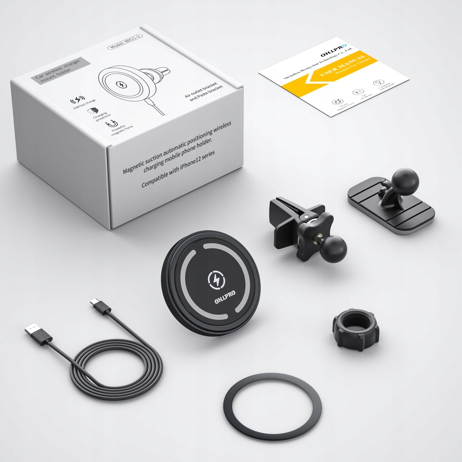 OHLPRO Magnetyczny Uchwyt Samochodowy z Ładowaniem do iPhone 16 15 14 13 12 — miniatura 7