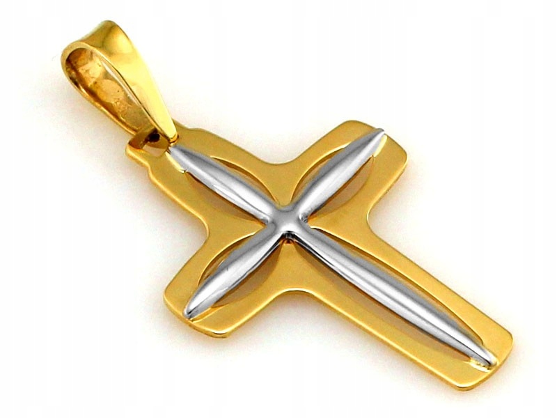 Dvoubarevný zlatý křížek 585 14k na krk, váha 1.22 g, dárky, devocionálie