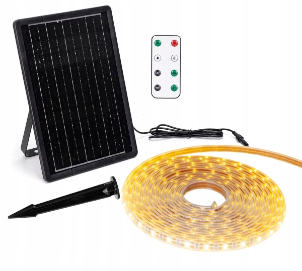 Zestaw Taśma Solarna Led barwa Ciepła 20mb 200W IP65 hermetyczna z pilotem