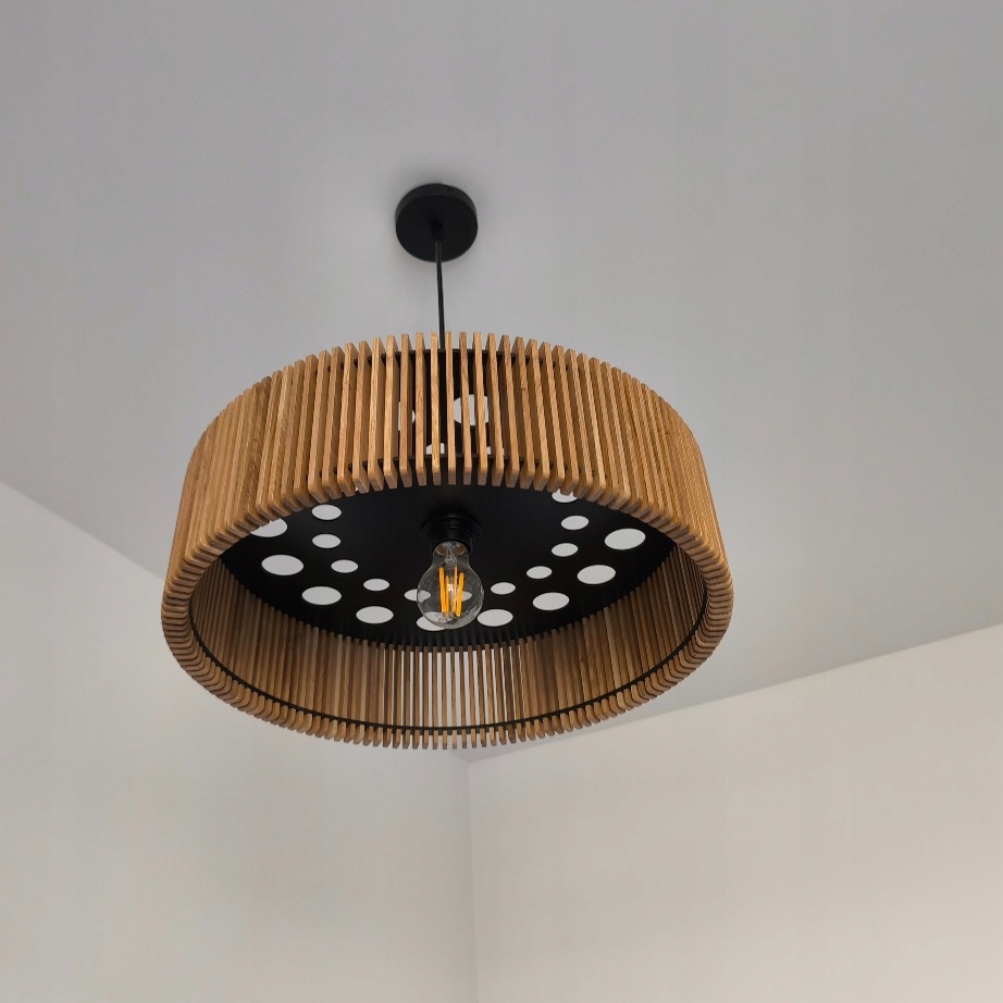 Nowoczesna Lampa Okrągła wisząca dębowa lamel LO1X50 naturalna Duża 48CM