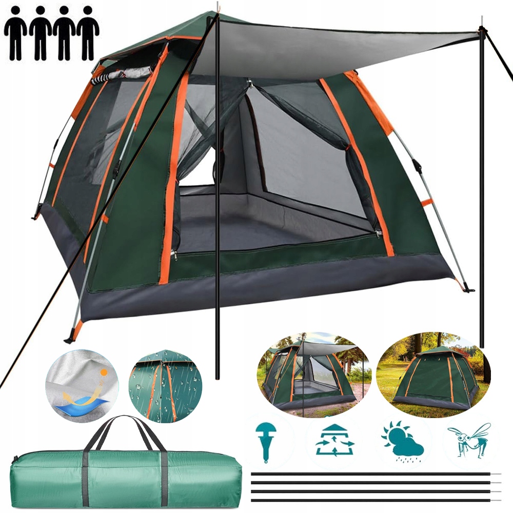 Namiot Automatyczny Samorozkładający 4-OSOBOWY Biwakowy IP67 Wiatroodporny