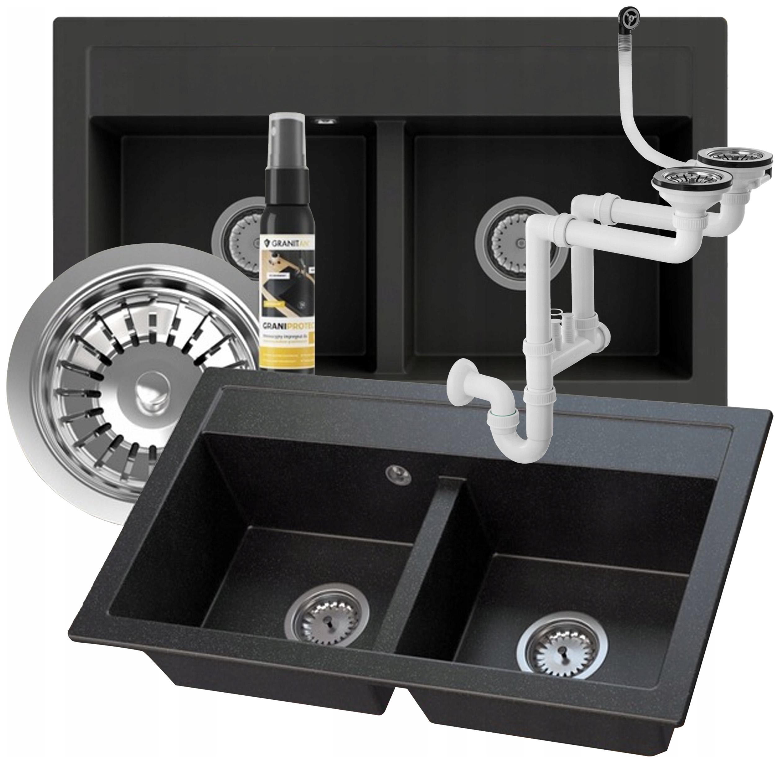 Granitový dřez Dvoukomorový Duet Sada dřez sifon chrom impregant