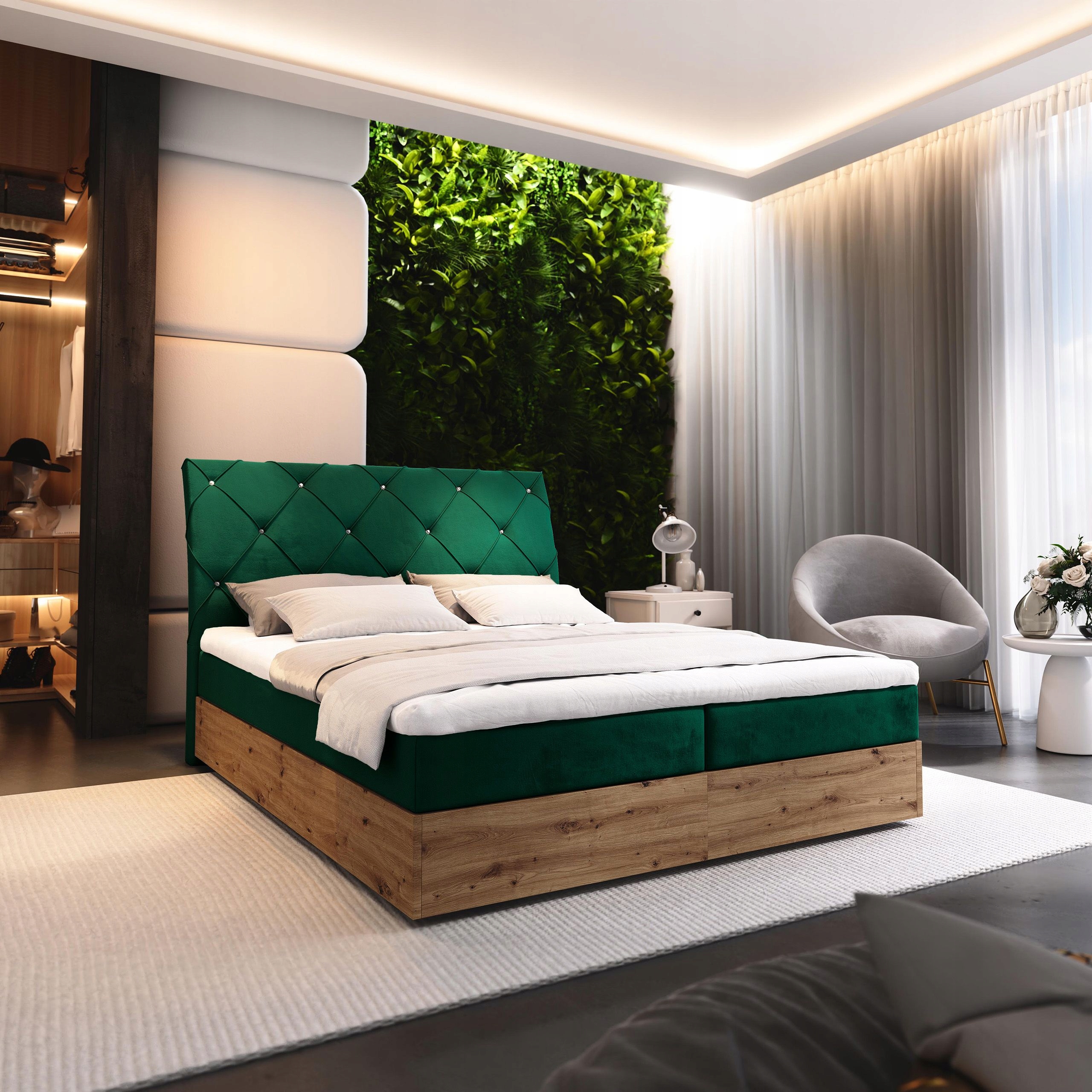 Kontinentální postel Vellano 180x200 cm Matrace Bonell pohodlná zelená