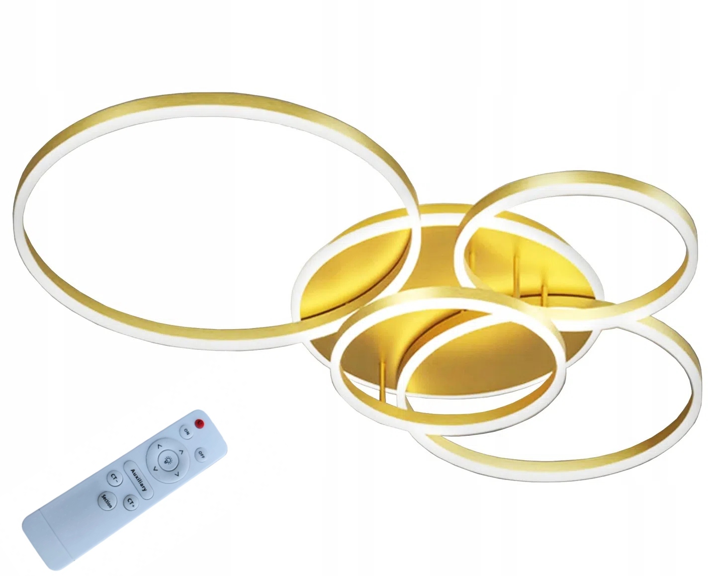 Lampa Sufitowa Nowoczesna Złota Plafon Ring Żyrandol Led Z Pilotem Okręgi