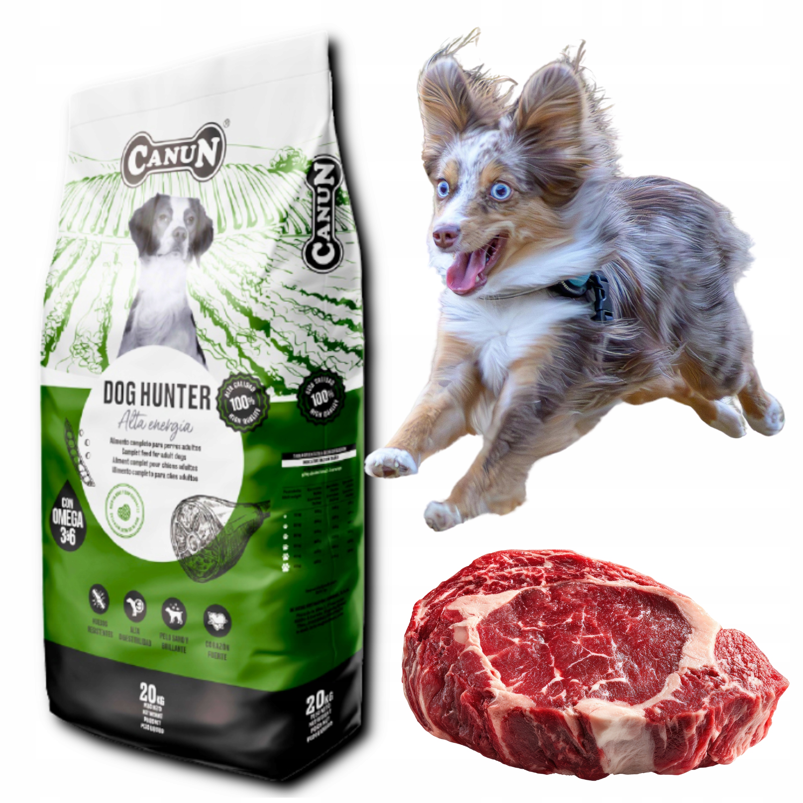 Suché Krmivo pro aktivní psy Kompletní Canun Dog Hunter Hovězí maso 20 kg