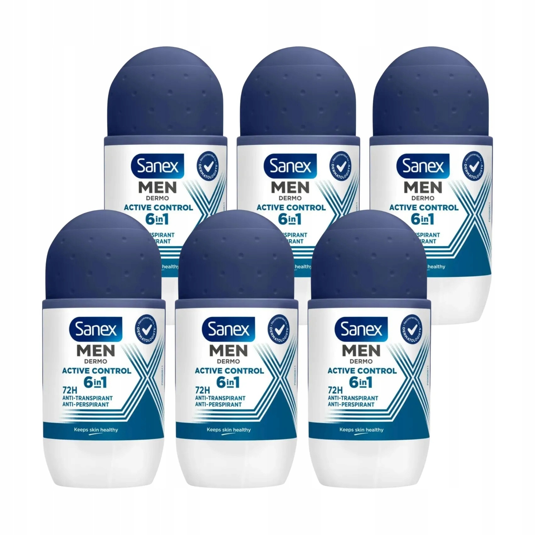 6x Sanex Men Active Control 6v1 antiperspirant Roll-On 72h 50 ml