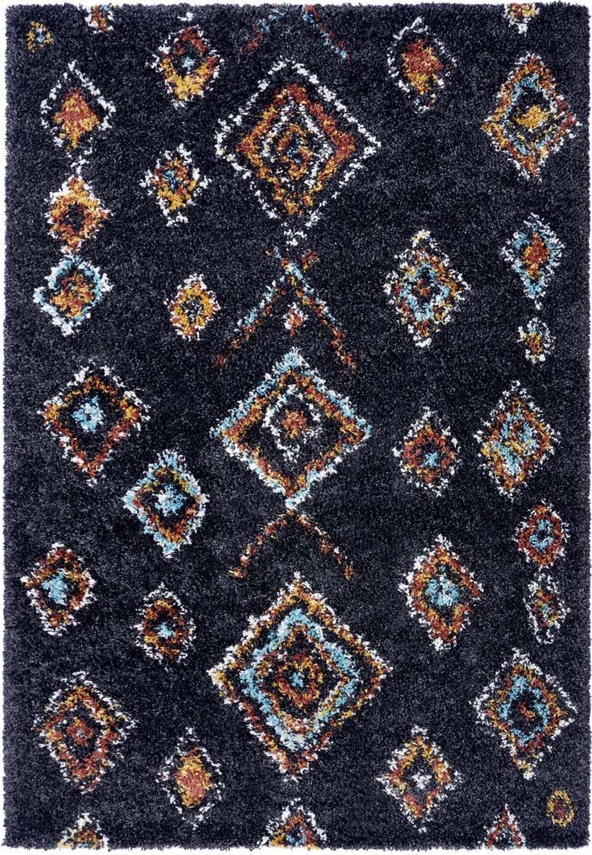 Grafitový tlustý koberec do obývacího pokoje, vzor boho 120 x 170 cm