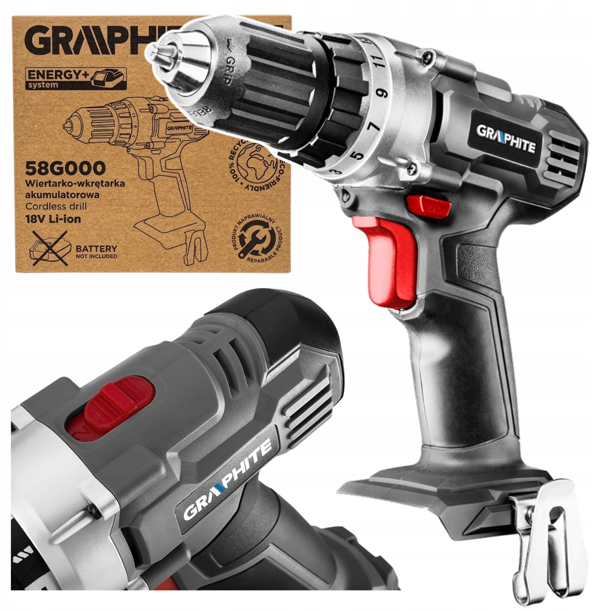 Wiertarko-wkrętarka Akumulatorowa 18V 10MM Bez Aku Graphite