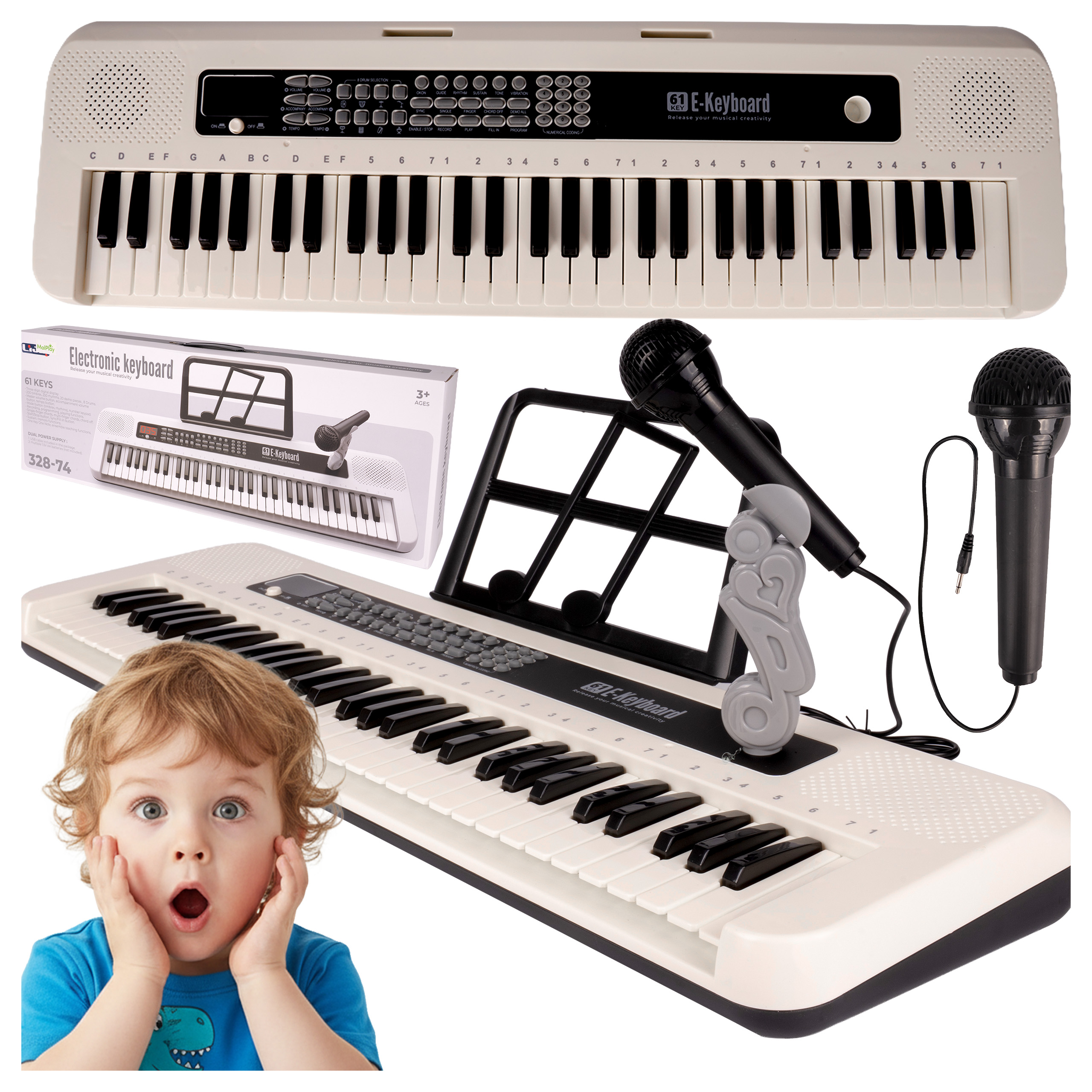 Elektroniczne Organy Keyboard 61 Klawiszy Mikrofon Pianino Dzieci Usb Led
