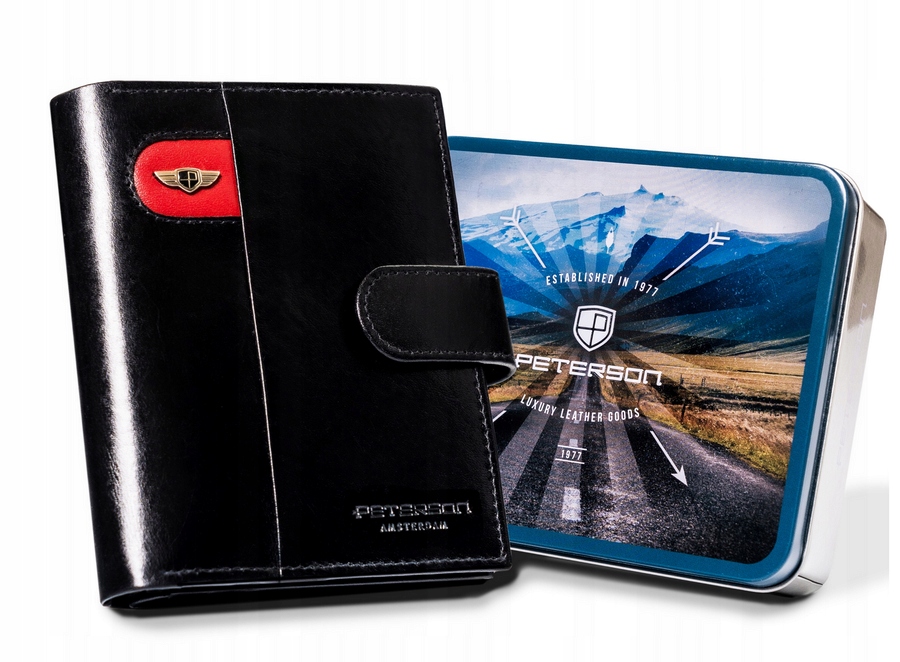 Portfel męski ze skóry naturalnej duży portmonetka Rfid klasyczny Peterson