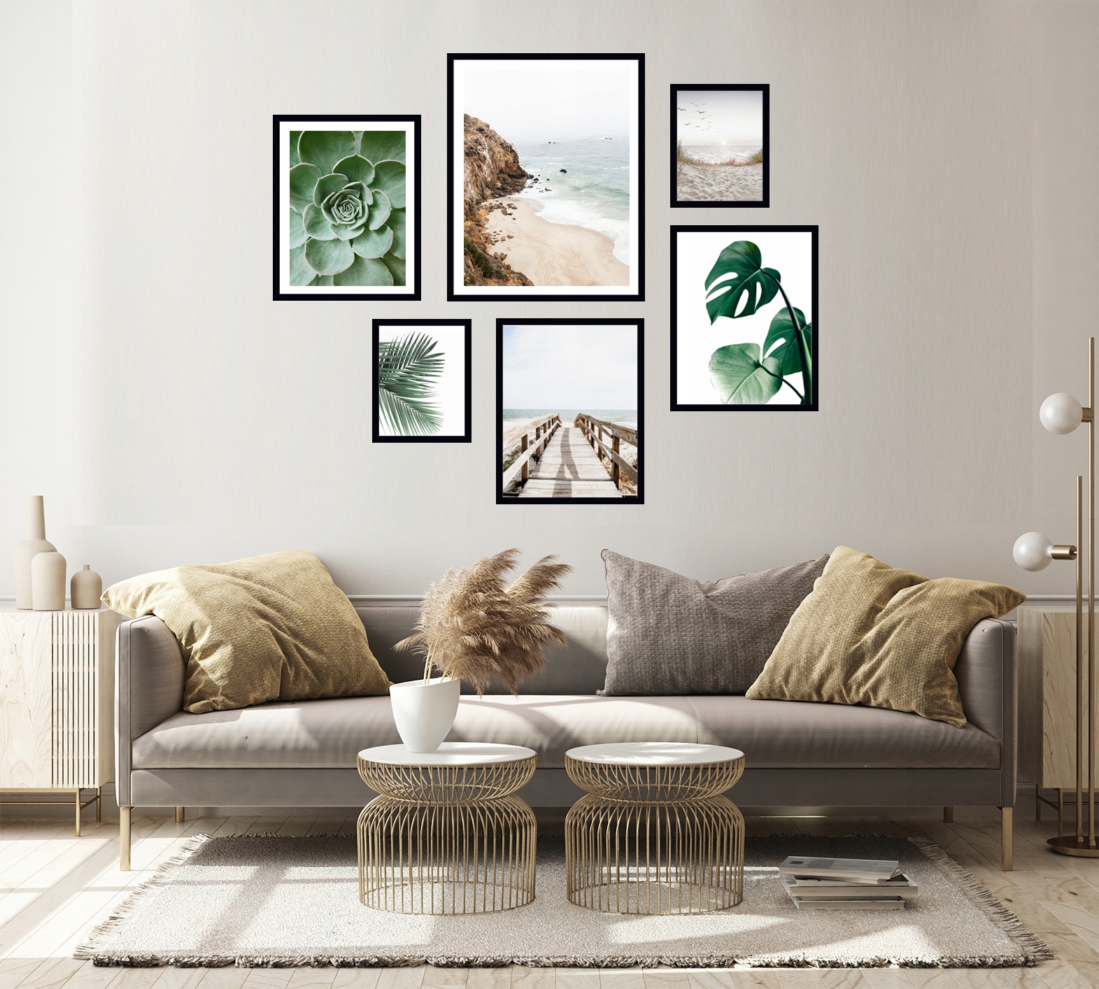 6x OBRAZ RAMIE PLAKATY RAMKA BOHO MONSTERA NATURA Marka inna