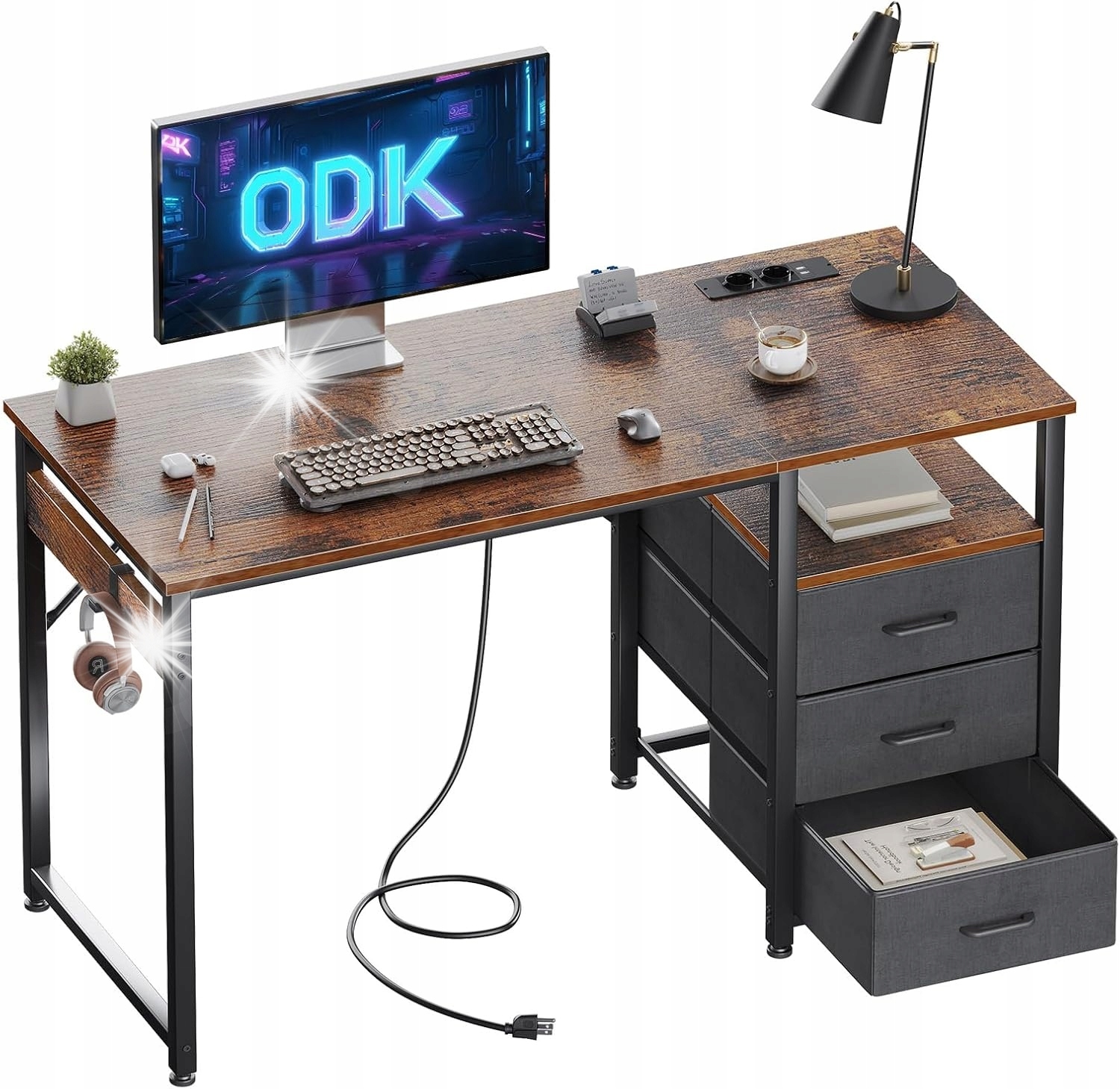 Počítačový stôl 120x48 s Usb konektormi, poličkou a zásuvkami, hnedý