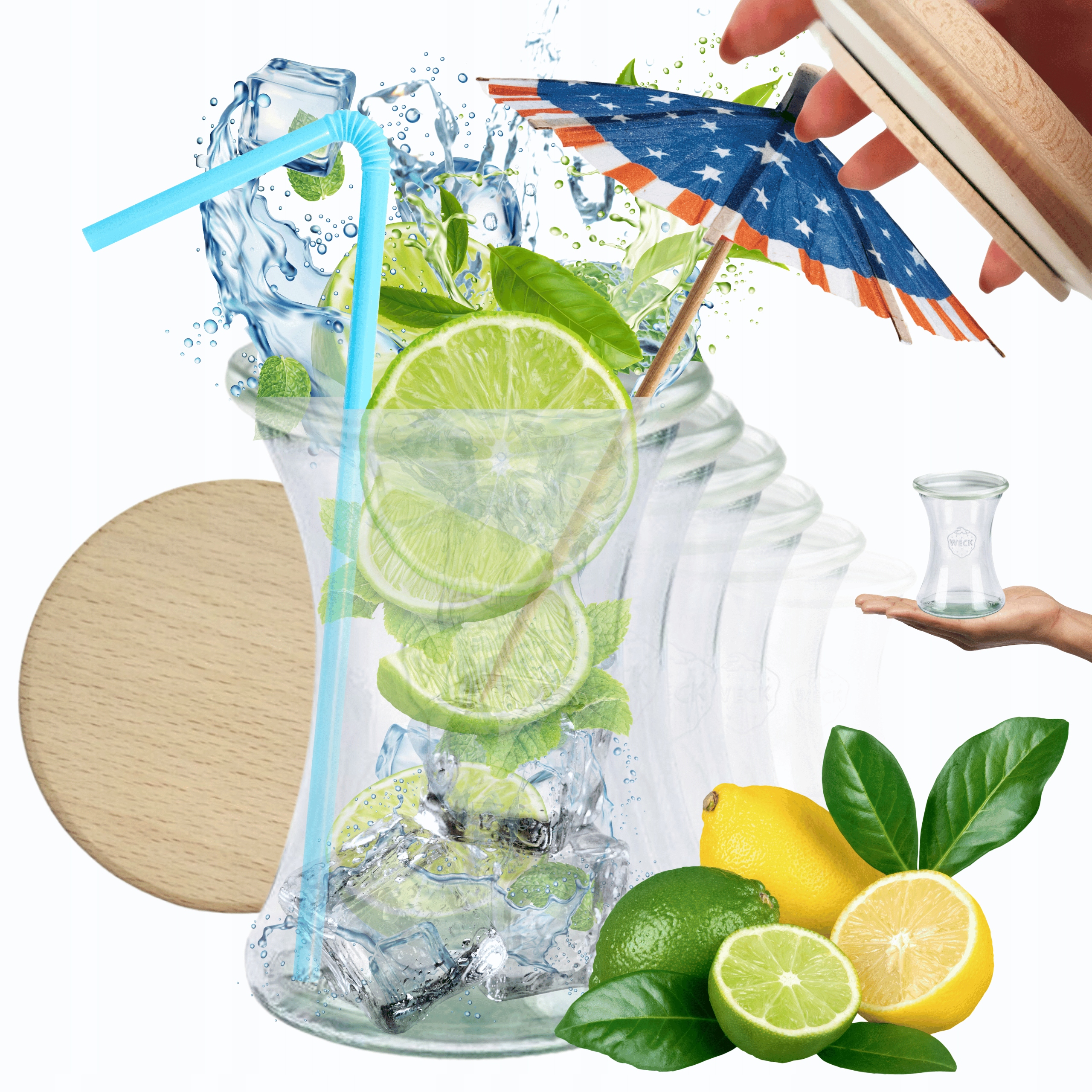 Poháre Weck 370 ml poháre Deli žiaruvzdorné drevené viečka 12ks Pevné