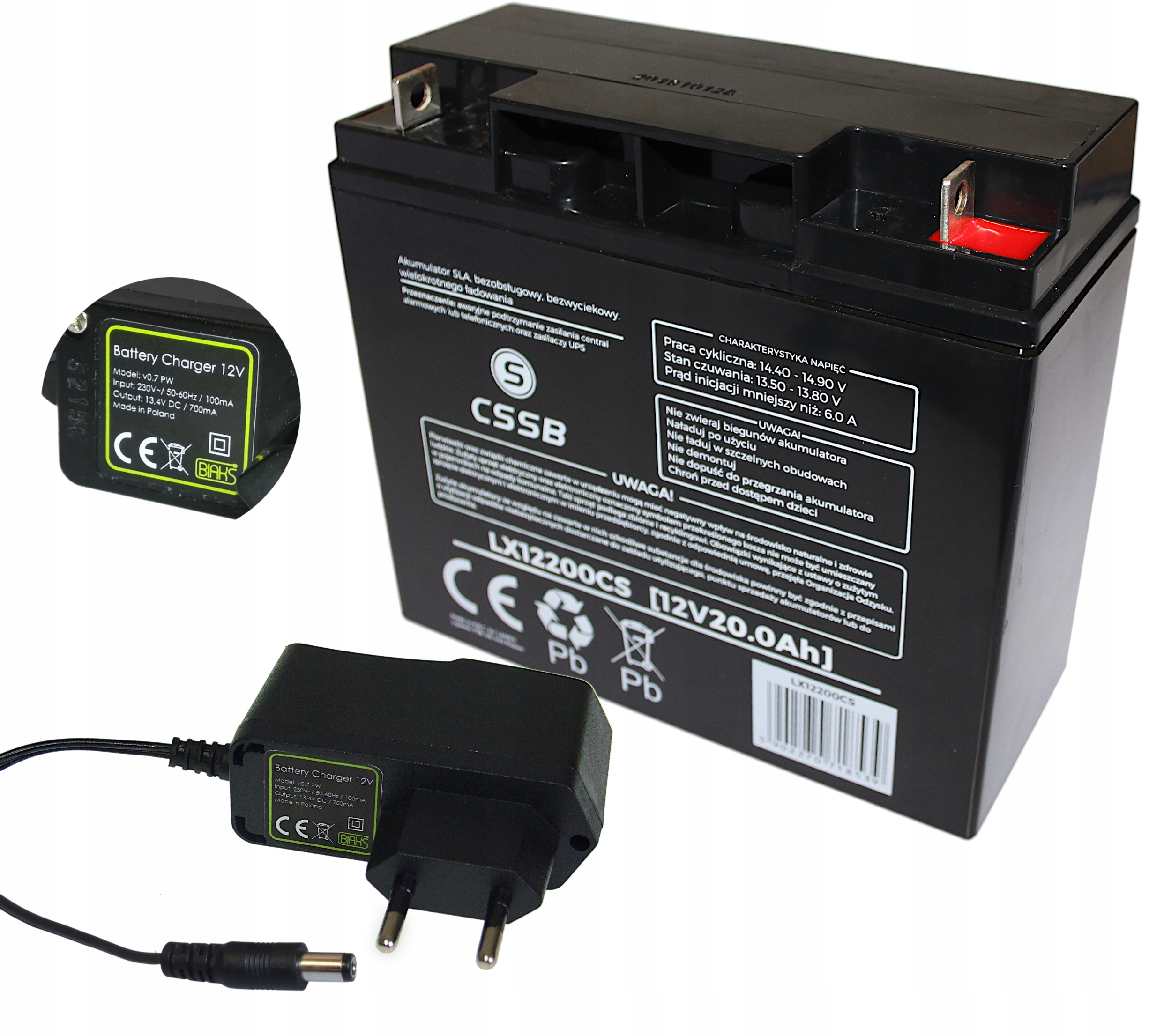 Akumulátor Agm 12V 20Ah Cssb (rozměr jako 18Ah) Nabíječka 12V Do Zásuvky