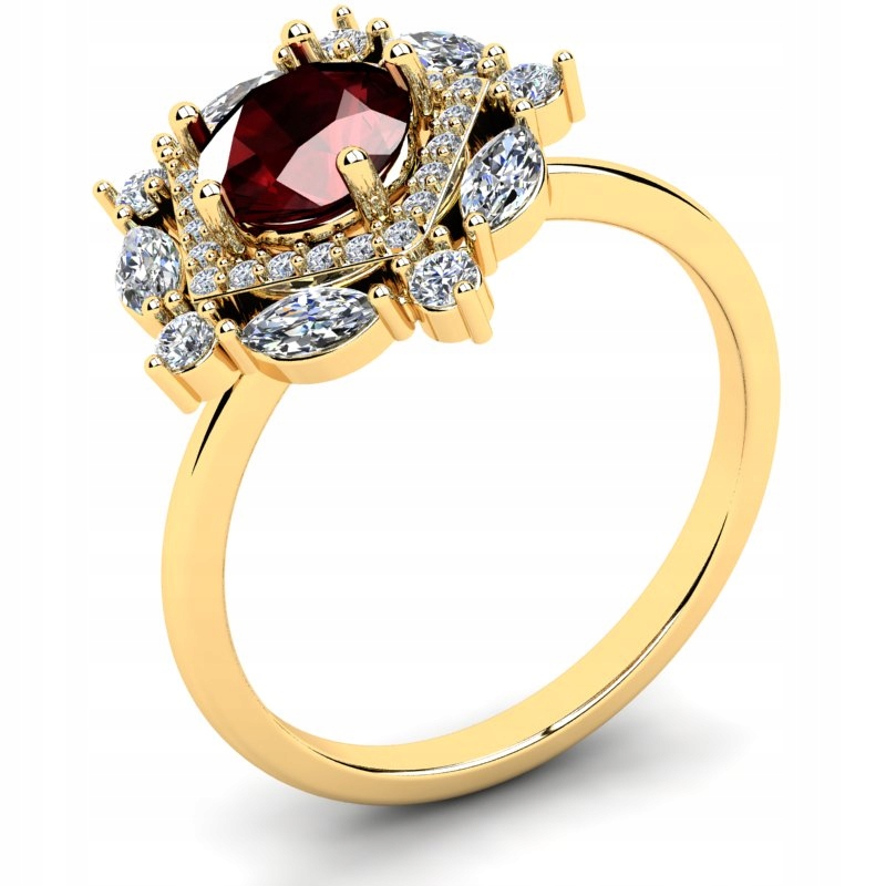 

Pierścionek Złoty Błyszczący Z Bordową Cyrkonią