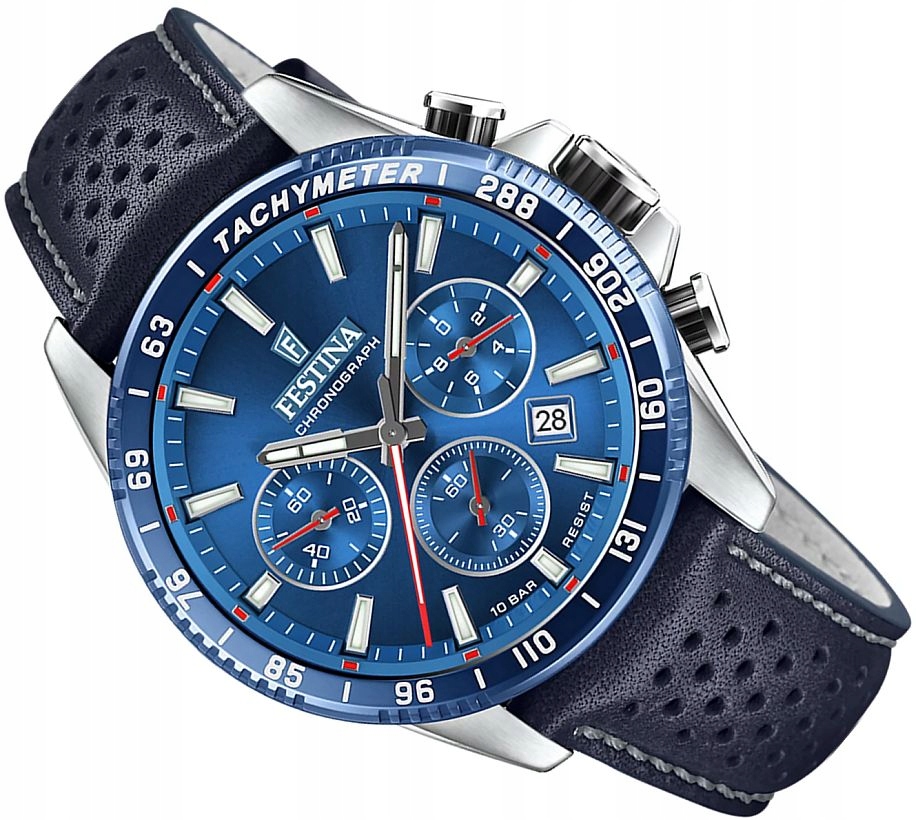 Mládežnické Pánské Hodinky Festina F20561/3 Chrono Modré Na Pásku 45 mm