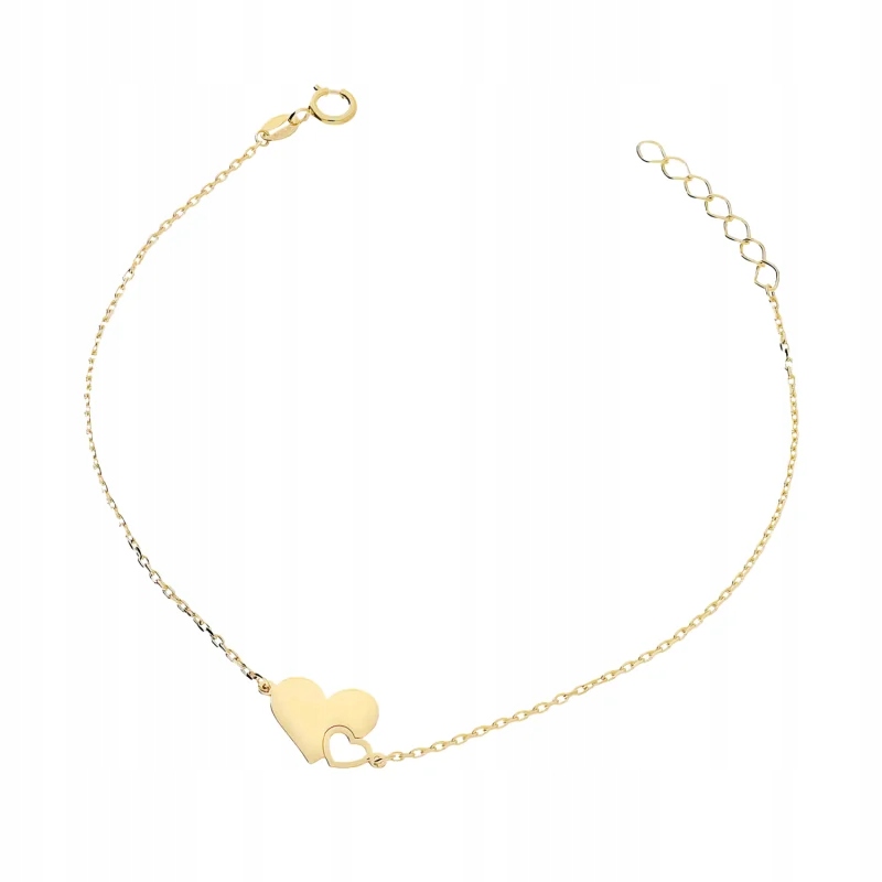 Dámský řetízkový náramek zlatý 585 Srdce řetízek Rolo 19 Cm, 0.89 g