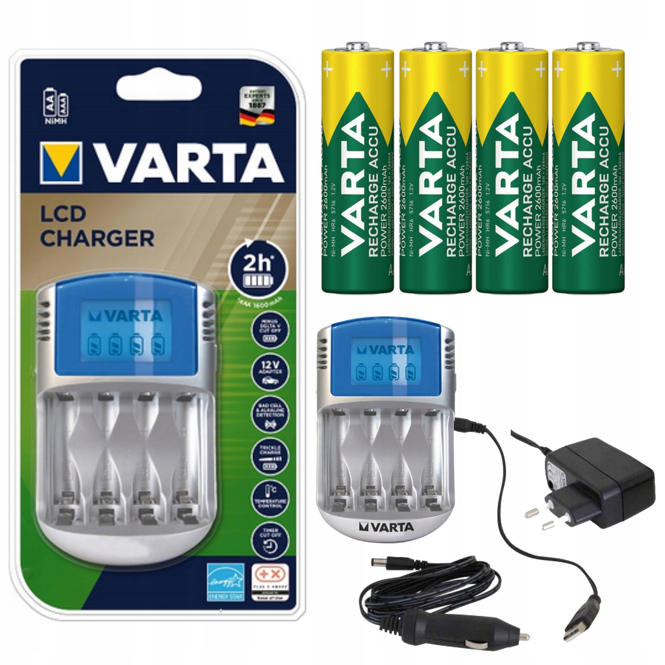 

Ładowarka Varta LCD 4 akumulatorki 2600mAh R6 Aa