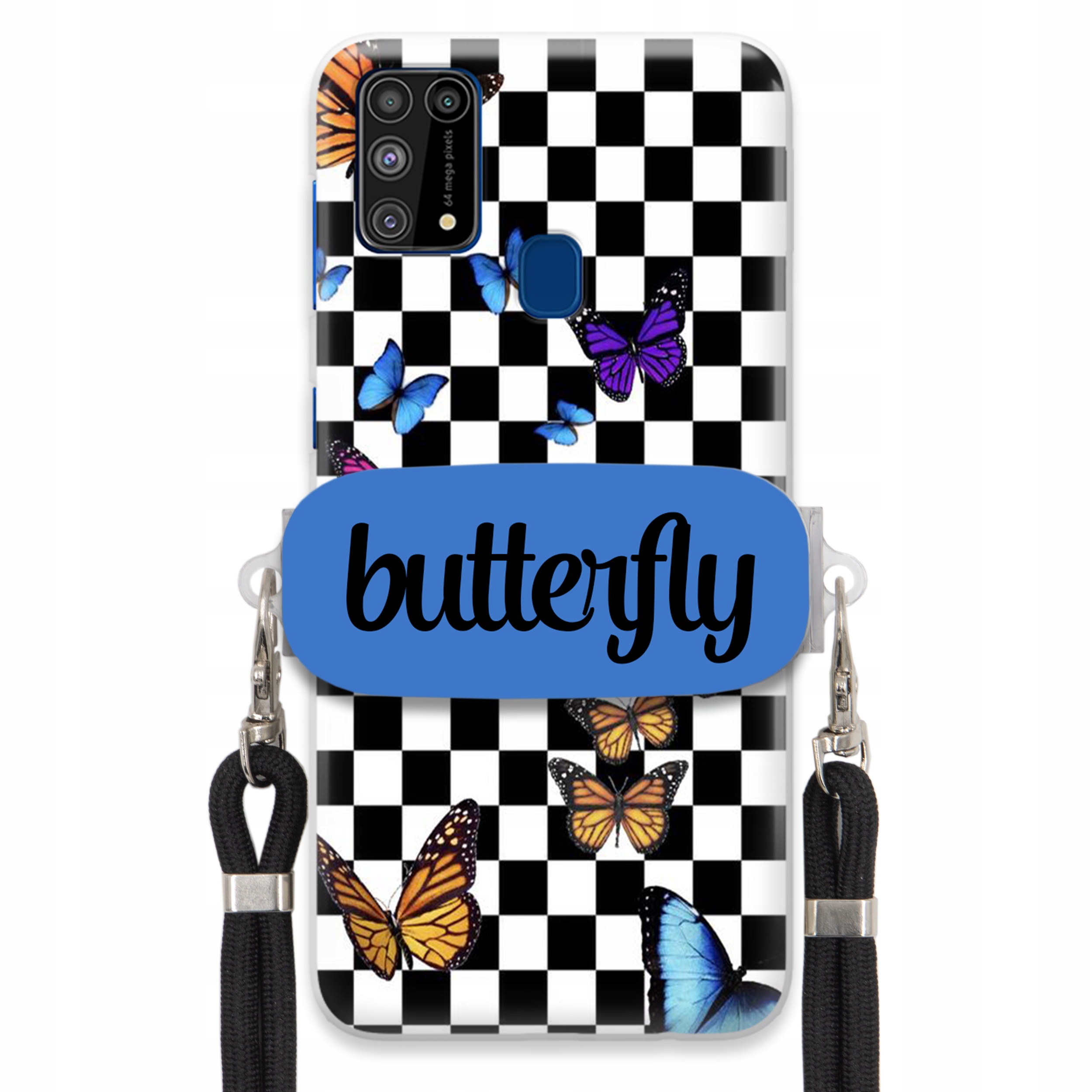 Pouzdro Pro Samsung M31 Case Obdélníkový Držák Černé Vodítko Butterfly Motýli
