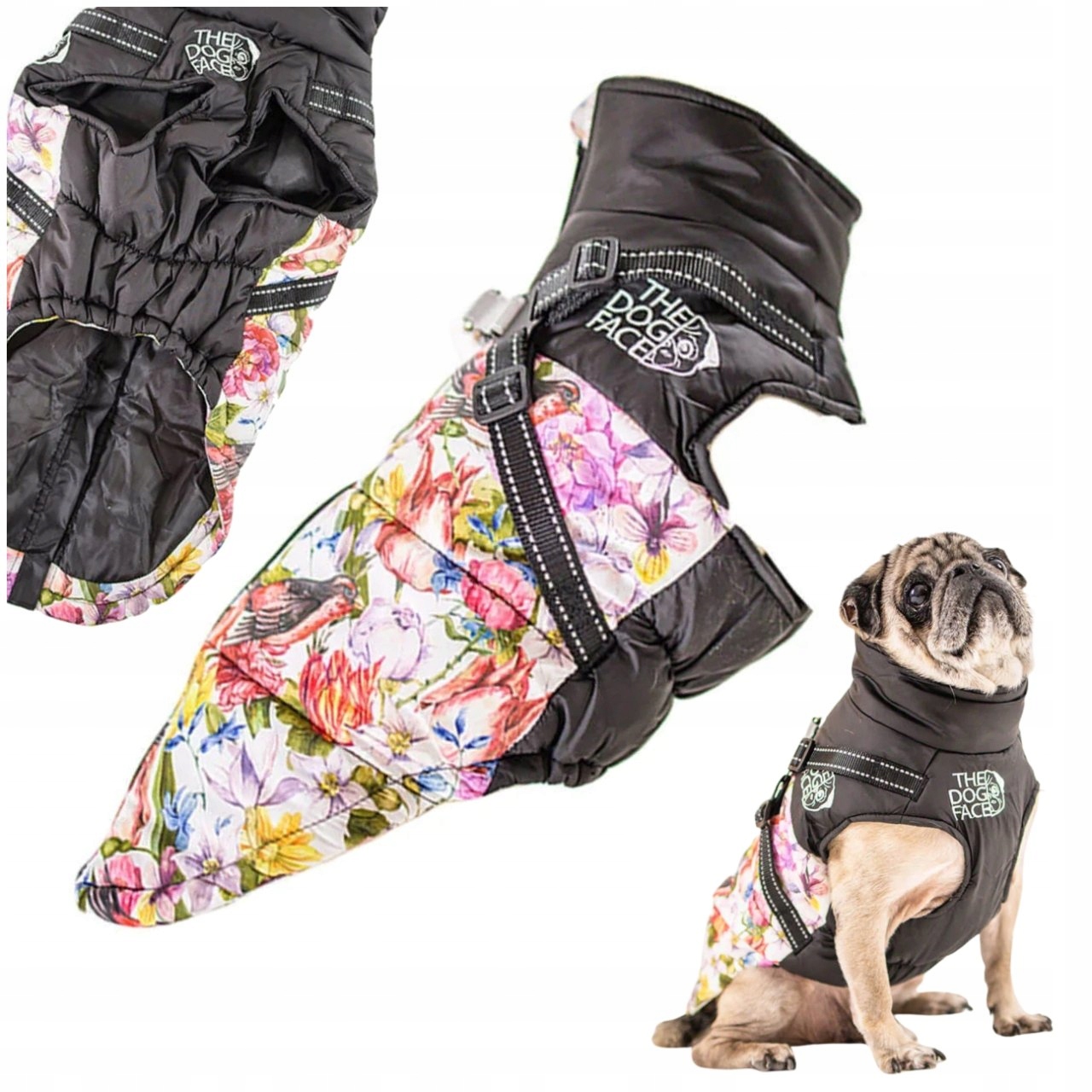 Zimní Bunda Pro Psa S Postrojem Pro Psa, Obličejový Kabát, Floral M