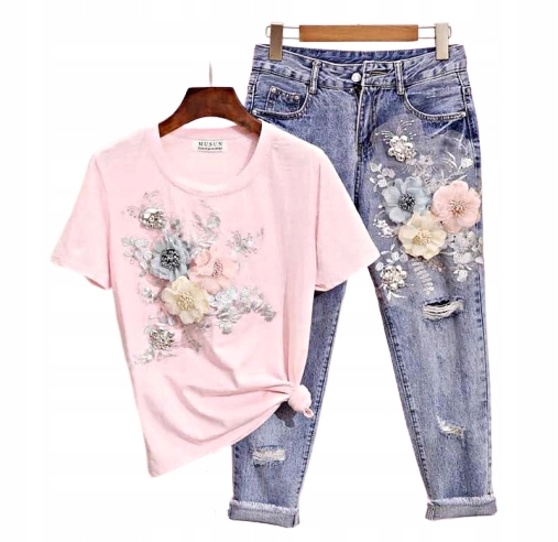 MD spodnie jeansy Boyfriend kwiaty L/40