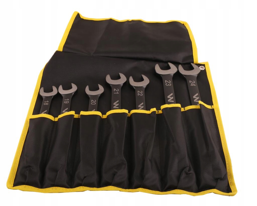 Sada plochých kľúčov s račňou v puzdre, 7 kusov, veľkosť 18-24