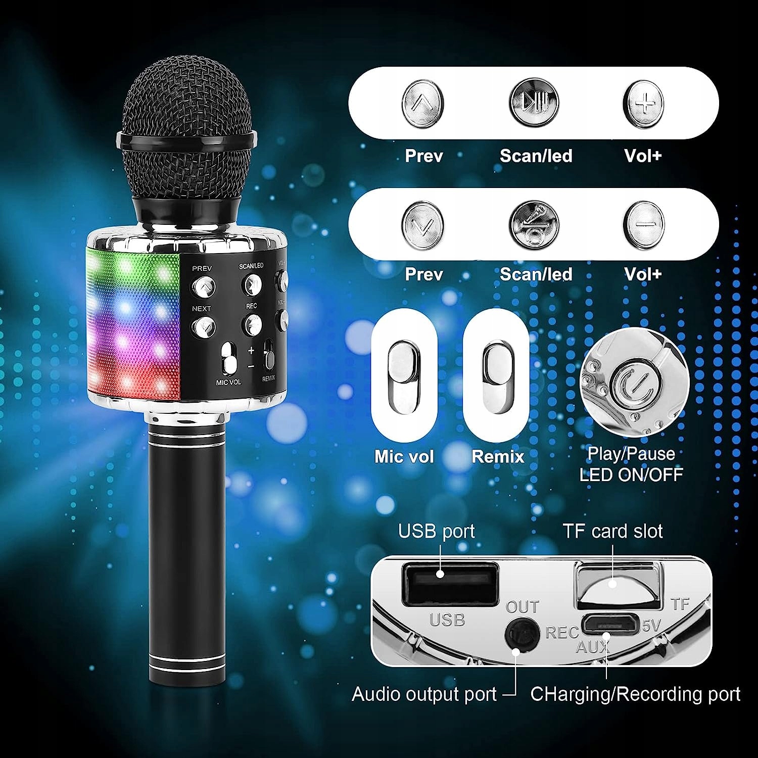 MIKROFON KARAOKE BEZPRZEWODOWY GŁOŚNIK BLUETOOTH Model Mikrofon Bluetooth