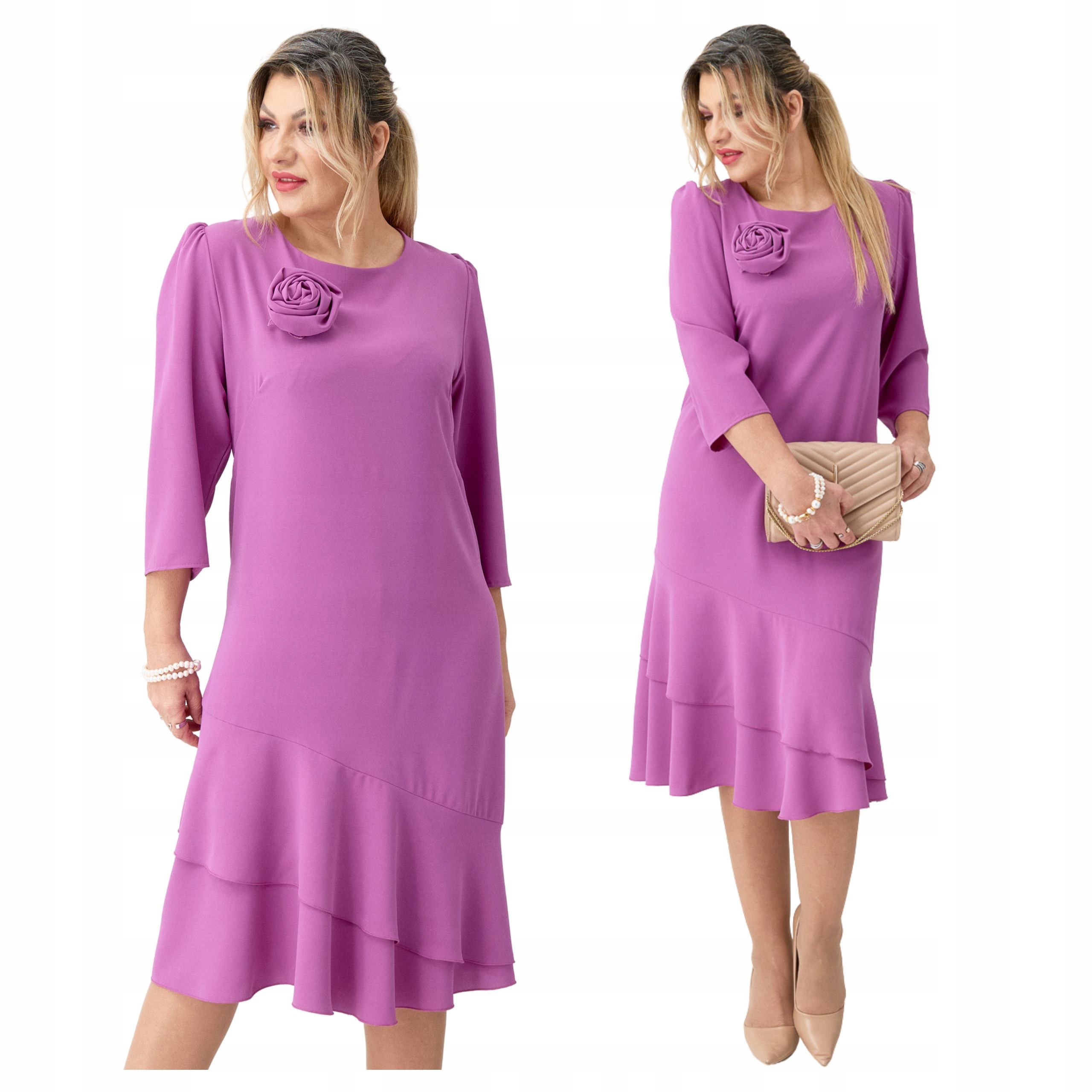 Sukienka wyszczuplająca z falbaną Polski Producent duże rozmiary