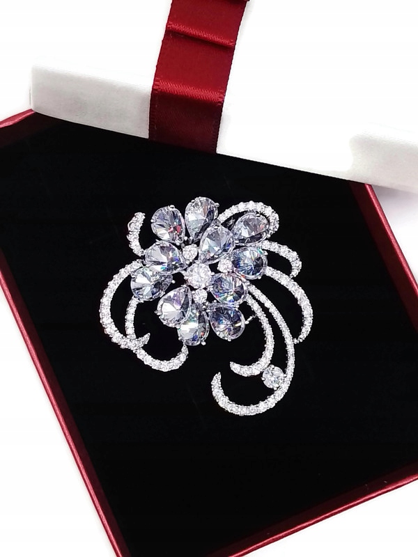 Luxusní Brož Kytice, Stříbrná, Rhodiovaná Dárek Krabička