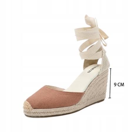 

Buty Koturny Lniane Len Skóra Bawełna Brązowe 34