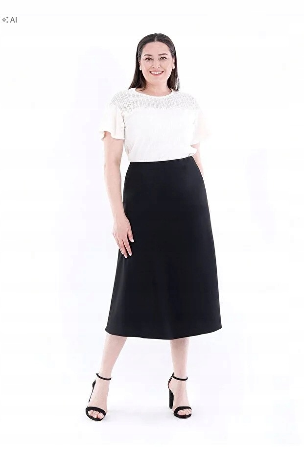 Klasická Černá Sukně MIDI Hladká Elegantní 46 5IA